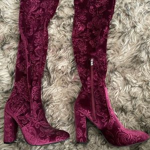 Forever 21-  embossed flowered pattern knee boots